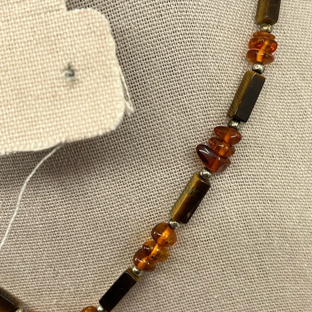 Vintage Adjustable Tiger's Eye Necklace with Sterling Silver Chain - Picture 15 of 16
